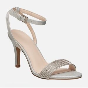 H by Halston Ankle Strap Party Bling High Heel Dress Sandal, Silver, NEW